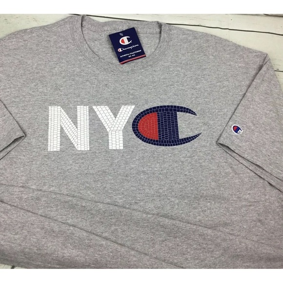 Champion T-Shirt NYC Mosaic Style Logo Graphic Tee Crewneck Gray Men 2XL NWT - Picture 2 of 7